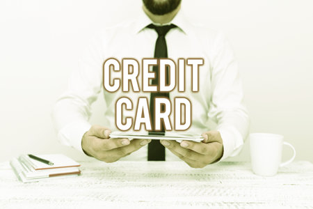 Inspiration showing sign Credit Card. Business approach an electronic and plastic paying method for purchasing goods Presenting Communication Technology Smartphone Voice And Video Callingの写真素材