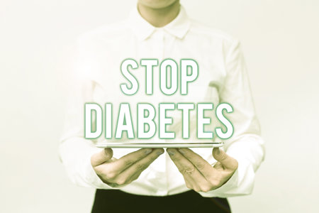 Text sign showing Stop Diabetes. Business showcase Blood Sugar Level is higher than normal Inject Insulin Presenting New Technology Ideas Discussing Technological Improvementの写真素材