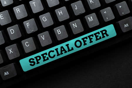 Hand writing sign Special Offer. Business concept Selling at a lower or discounted price Bargain...