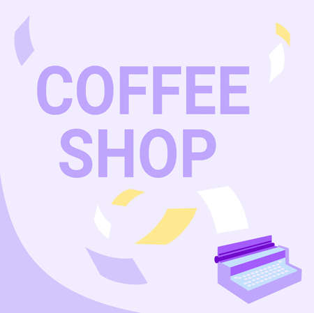 Text caption presenting Coffee Shop. Business approach a restaurant that primarily serves coffee, and light meals Vintage Typewriter Drawing With Multiple Floating Papers.