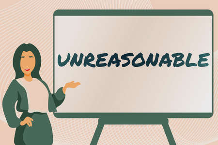 Writing displaying text Unreasonable. Word for Beyond the limits of acceptability or fairness Inappropriate Typing New Book Chapter, Registering Fresh Important Informationsの写真素材