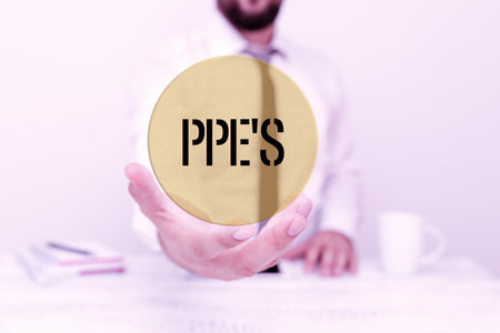 Hand writing sign Ppe s is. Business showcase Specialized equipment for protection against health...