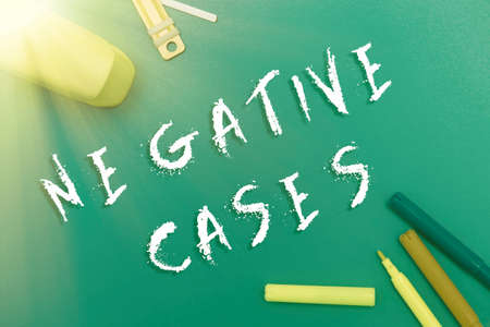 Sign displaying Negative Cases. Business concept circumstances or conditions that are confirmed to be false Flashy School Office Supplies, Teaching Learning Collections, Writing Tools,の写真素材