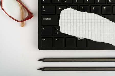 Computer Keyboard And Symbol.Information Medium For Communication.Laptop Keyboard For Typing New Ideas And Planning Development.Technological Equipment Accessing Internetの写真素材