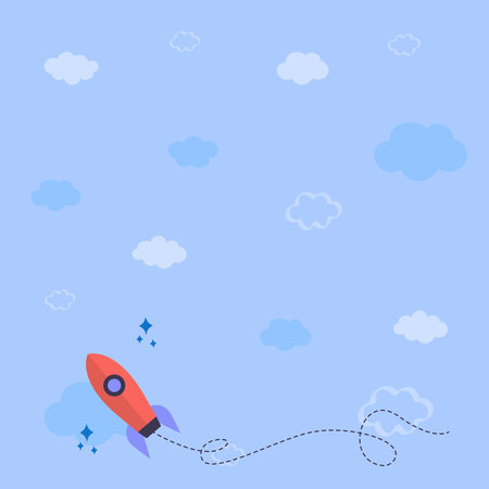 Rocket Ship Launching Fast Straight Up To The Outer Space. Spaceship Drawing Flying High At Sky. Space Shuttle Cartoon Floating At The Air.のイラスト素材