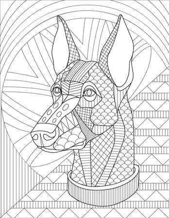 Dog Face Line Drawing With Geometric Details And Pattern Background Coloring Bookのイラスト素材