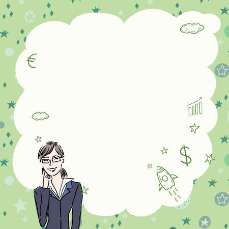 Illustration Of Lady Thinking Deeply Alone For New Amazing Tactical Ideas. Girl Drawing Sitting By Her Own Imagining Old Strategic Wonderful Knowledge.のイラスト素材