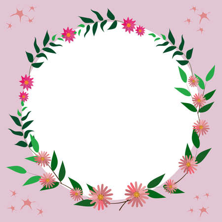Blank Frame Decorated With Abstract Modernized Forms Flowers And Foliage. Empty Modern Border Surrounded By Multicolored Line Symbols Organized Pleasantly.のイラスト素材