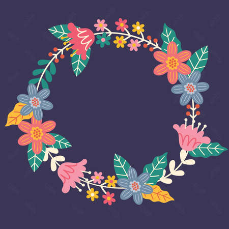 Blank Frame Decorated With Colorful Flowers And Foliage Arranged Harmoniously. Empty Poster Border Surrounded By Multicolored Bouquet Organized Pleasantly.のイラスト素材