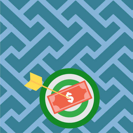 Currency Pinned Through Target By Arrow Describing Financial Planning. Dart Sticking Money To Dartboard. Pinpoint Precision Representing Correct Business Choice.のイラスト素材