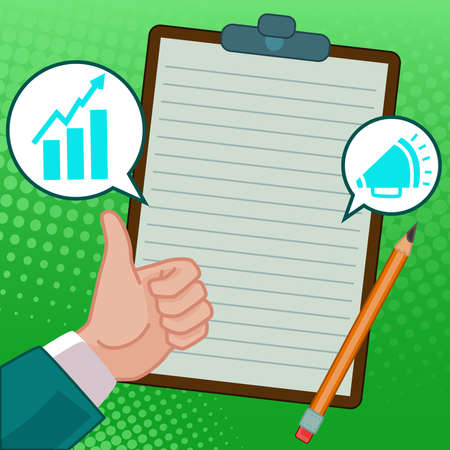 Hands Thumbs Up Showing New Ideas. Palms Carrying Note Presenting Latest Plans. Arms Hold Poster Displaying Recent Advertisement.のイラスト素材