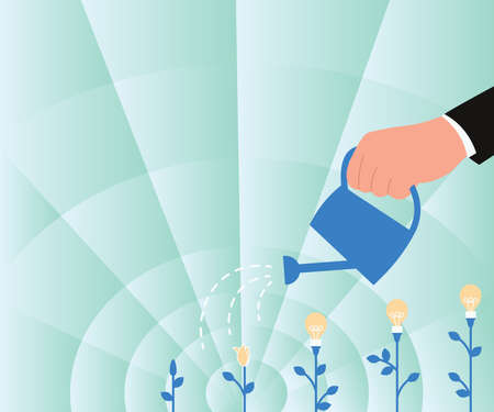 Hand Holding Water Can Watering Plants Growing Newest Project Ideas Ensuring Success. Palms Carrying Bucket Feeding Flowers Developing Future Strategies Establishing Profit.のイラスト素材