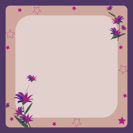 Blank Frame Decorated With Colorful Flowers And Foliage Arranged Harmoniously. Empty Poster Border Surrounded By Multicolored Bouquet Organized Pleasantly.のイラスト素材