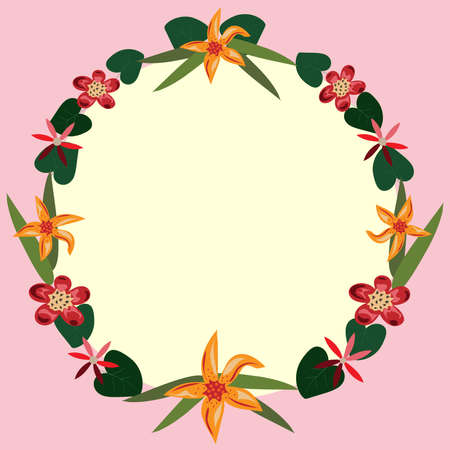Blank Frame Decorated With Colorful Flowers And Foliage Arranged Harmoniously. Empty Poster Border Surrounded By Multicolored Bouquet Organized Pleasantly.のイラスト素材