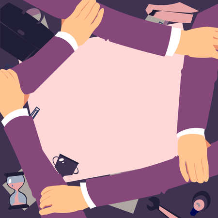 Four Hands Drawing Holding Arm Together Showing Connection Symbol. Connected Arms Design Holds Wrists Displaying Teamwork Cooperation Strong Bond.のイラスト素材