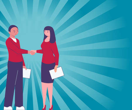 Partners Shaking Signing Contract Unlocking New Ideas And Opportunities. Business Colleagues Hands Holding Displaying Reaching Recent Agreement Contract.のイラスト素材