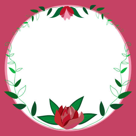 Blank Frame Decorated With Colorful Flowers And Foliage Arranged Harmoniously. Empty Poster Border Surrounded By Multicolored Bouquet Organized Pleasantly.のイラスト素材