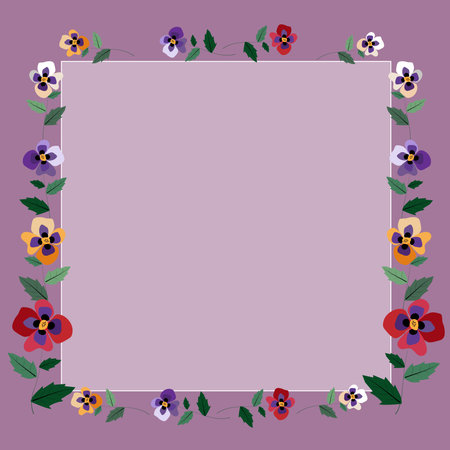 Blank Frame Decorated With Colorful Flowers And Foliage Arranged Harmoniously. Empty Poster Border Surrounded By Multicolored Bouquet Organized Pleasantly.のイラスト素材