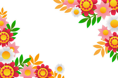 Blank Frame Decorated With Abstract Modernized Forms Flowers And Foliage. Empty Modern Border Surrounded By Multicolored Line Symbols Organized Pleasantly.のイラスト素材