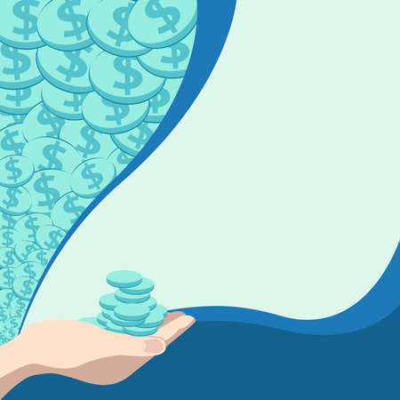 Coins Pile Over Hand Presenting Financial Plans. Palm Carrying Money For Mortgage Plans For Home And Office .のイラスト素材