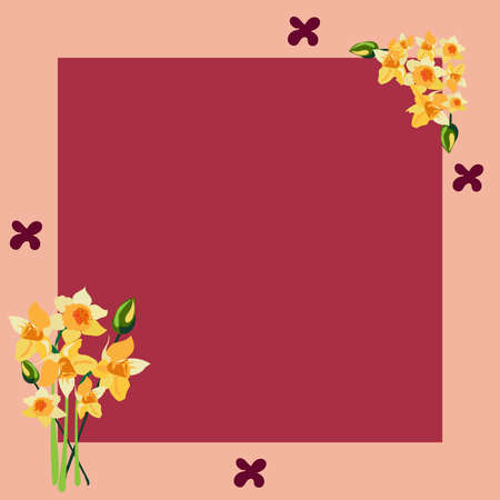 Blank Frame Decorated With Abstract Modernized Forms Flowers And Foliage. Empty Modern Border Surrounded By Multicolored Line Symbols Organized Pleasantly.のイラスト素材