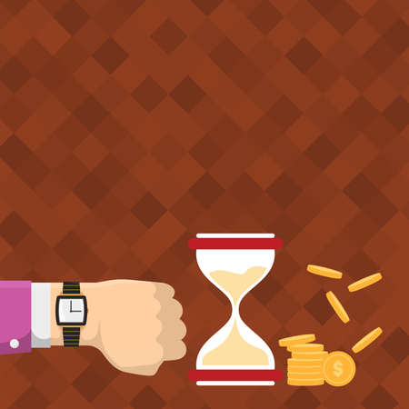 Businessman Using Wristwatch Around Hand Showing Hourglass Indicating Valuable Measures. Various Era...