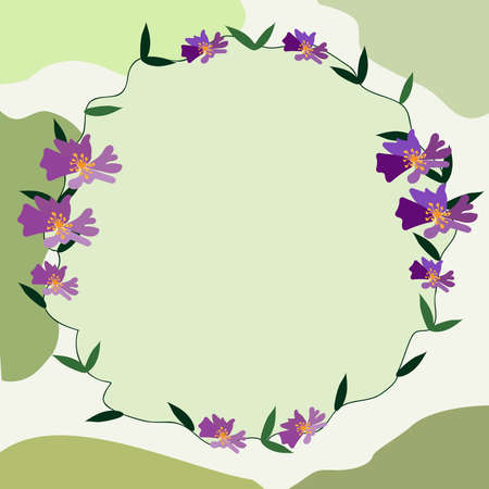 Blank Frame Decorated With Abstract Modernized Forms Flowers And Foliage. Empty Modern Border Surrounded By Multicolored Line Symbols Organized Pleasantly.のイラスト素材