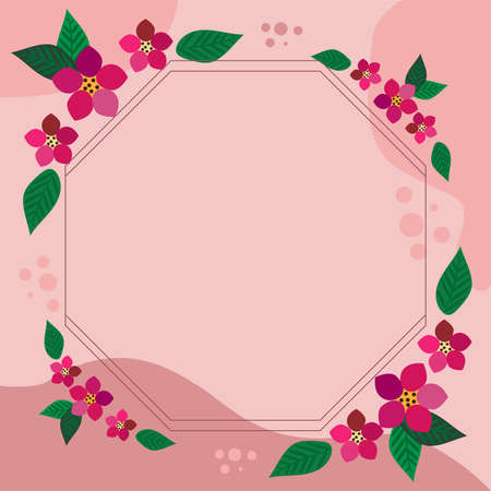 Blank Frame Decorated With Colorful Flowers And Foliage Arranged Harmoniously. Empty Poster Border Surrounded By Multicolored Bouquet Organized Pleasantly.のイラスト素材