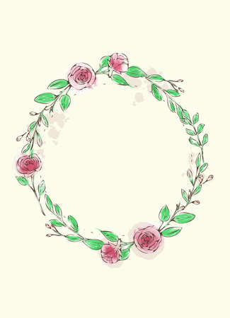 Blank Frame Decorated With Abstract Modernized Forms Flowers And Foliage. Empty Modern Border Surrounded By Multicolored Line Symbols Organized Pleasantly.のイラスト素材