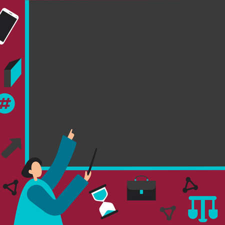 Businessman Pointing Finger Empty Presentation Board Representing Planning Future Projects. Human...