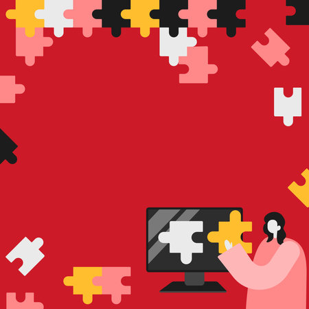 Lady Holding Puzzle Piece Representing Innovative Problem Solving Ideas. Woman Combining Jigsaw Puzzles Displaying Creative Thinking Successfully Achieving Goals.のイラスト素材