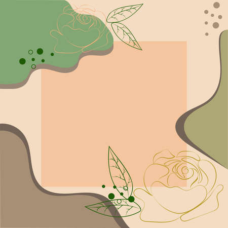 Blank Frame Decorated With Abstract Modernized Forms Flowers And Foliage. Empty Modern Border Surrounded By Multicolored Line Symbols Organized Pleasantly.のイラスト素材