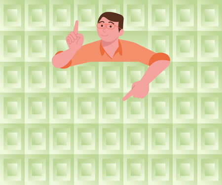 Gentleman With Glasses Pointing Finger Board Presenting Latest Project Ideas Achieving Goals. Man Holding Presentation Displaying Innovative Thinking Reaching Success.のイラスト素材