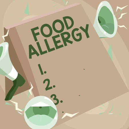 Text caption presenting Food Allergy. Word for abnormal immune system response to allergen after eaten Lips Megaphones Loudly Making New Announcement To The Public.の写真素材