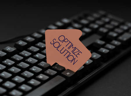 Text caption presenting Optimize Solution. Business showcase process of finding the greatest value of the solution Collecting Important Data Online, Developing Word Processing Applicationの写真素材