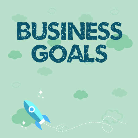 Text caption presenting Business Goals. Word Written on Expectation to accomplish over a specific period of time Rocket Ship Launching Fast Straight Up To The Outer Space.の写真素材
