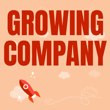 Hand writing sign Growing Company. Business concept generates significant positive cash flows or earnings Rocket Ship Launching Fast Straight Up To The Outer Space.の写真素材