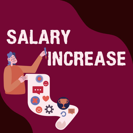 Conceptual caption Salary Increase. Concept meaning an increase in the salary or pay given to an employee Lady Presenting Paper Showing Her Accomplishments Goals Project Ideas.の写真素材