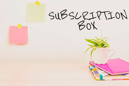 Text caption presenting Subscription Box. Internet Concept button if you clicked on will get news or...