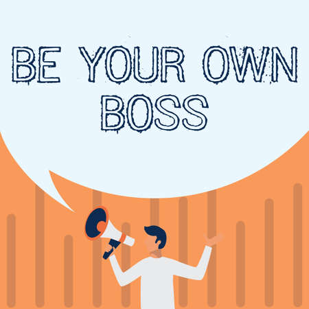 Writing displaying text Be Your Own Boss. Conceptual photo Entrepreneurship Start business Independence Selfemployed Man Drawing Holding Megaphone With Big Speech Bubble Showing Message.の写真素材