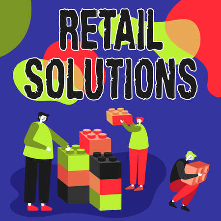 Writing displaying text Retail Solutions. Business overview process of promoting greater sale and...