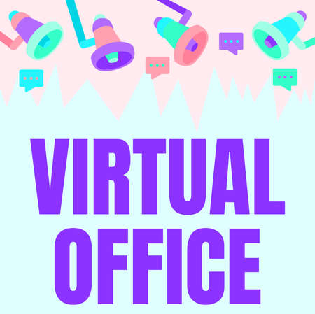 Sign displaying Virtual Office. Conceptual photo Virtual Office Monitor Drawing With Megaphone Producing Lighting To Message .の写真素材