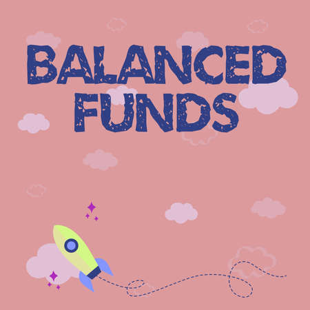 Text caption presenting Balanced Funds. Business showcase hybrid mutual fund that combines different securities Rocket Ship Launching Fast Straight Up To The Outer Space.の写真素材