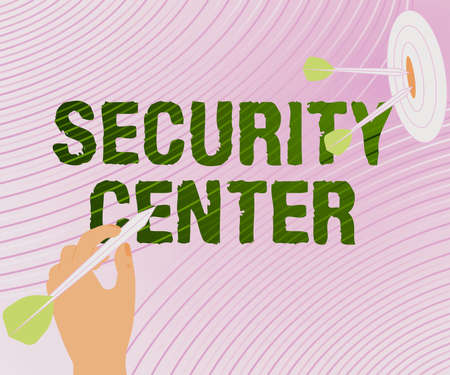 Text showing inspiration Security Center. Concept meaning centralized unit that deals with security issues of company Presenting Message Hitting Target Concept, Abstract Announcing Goal.の写真素材