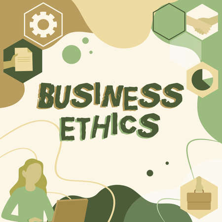 Inspiration showing sign Business Ethics. Internet Concept Moral principles that guide the way a business behaves Woman Innovative Thinking Leading Ideas Towards Stable Future.の写真素材