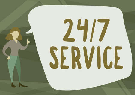Hand writing sign 24 Or 7 Service. Conceptual photo service that is available any time and usually...