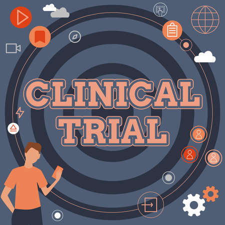 Handwriting text Clinical Trial. Business overview trials to evaluate the effectiveness and safety of medication Businessman Innovative Thinking Leading Ideas Towards Stable Future.の写真素材