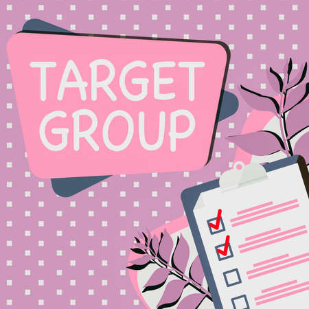 Conceptual display Target Group. Business idea Particular showing that an advertisement intended to reach to Clipboard Drawing With Checklist Marked Done Items On List.の写真素材