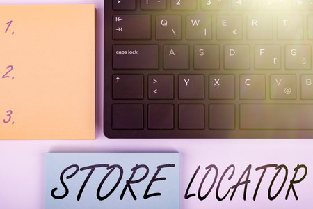 Text showing inspiration Store Locator. Concept meaning to know the address contact number and operating hours Computer Keyboard And Symbol.Information Medium For Communication.の写真素材