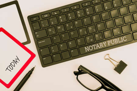 Conceptual display Notary Public. Business idea Legality Documentation Authorization Certification Contract Computer Keyboard And Symbol.Information Medium For Communication.の写真素材